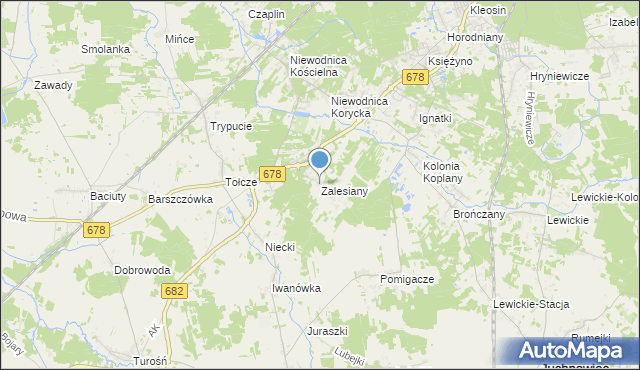 mapa Zalesiany, Zalesiany gmina Turośń Kościelna na mapie Targeo
